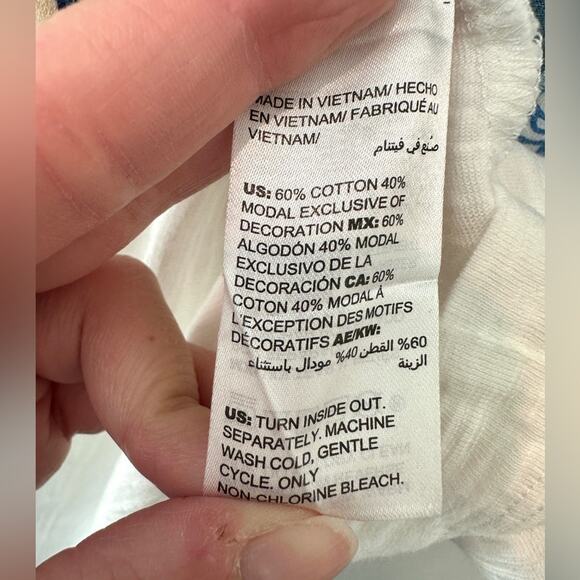 CHICO'S | White Boho Patchwork Detail Bateau Neck Short Sleeve Tee | XL - Picture 8 of 9